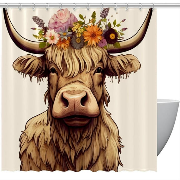 Highland Cow Florals Shower Curtain Sets, Shower Curtain for Bathroom, Durable Waterproof Washable Bath Curtain with Hooks, 60X72in