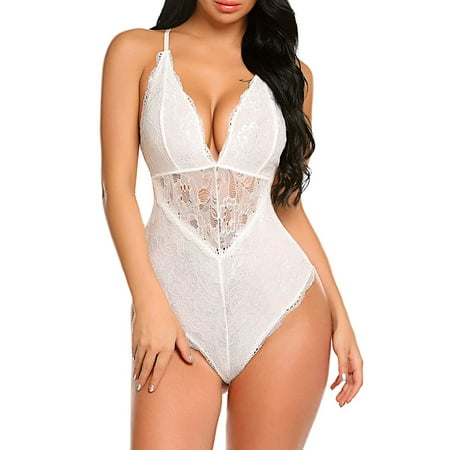 

Gyouwnll Sleepwear For Womens Pajamas For Women Ladies Lingerie Fashion Lace Bodysuit Deep V One Piece Lace Babydoll