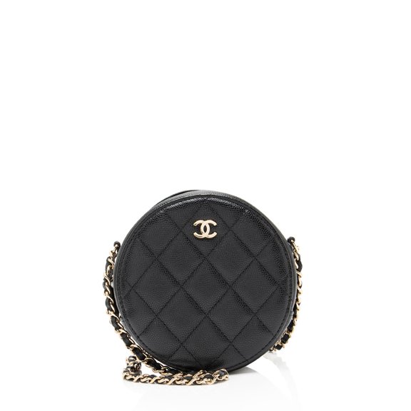 Pre-Owned Chanel Caviar Leather Round Clutch with Chain