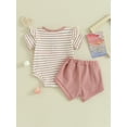 thumbnail image 4 of Bslissey Baby Girls Summer Outfits Short Sleeve Striped Romper with Elastic Waist Shorts 2Pcs 3M 6M 12M 18M Infant Toddler Cute Short Pants Sets for Casual Daily, 4 of 9