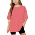 thumbnail image 3 of Delliss Girls T Shirts Cap Sleeves Casual Summer Tops Crewneck Loose Fit Fashion Blouse Tee 5-15 Years, 3 of 9