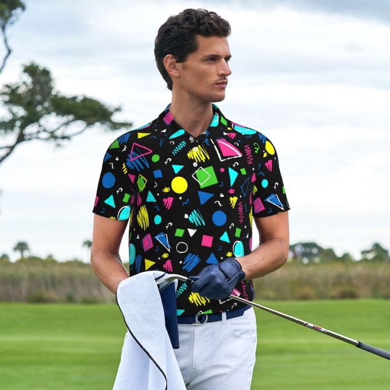 Kdxio Geometric 1980s Styled Print Men's Short Sleeve Polo Shirt