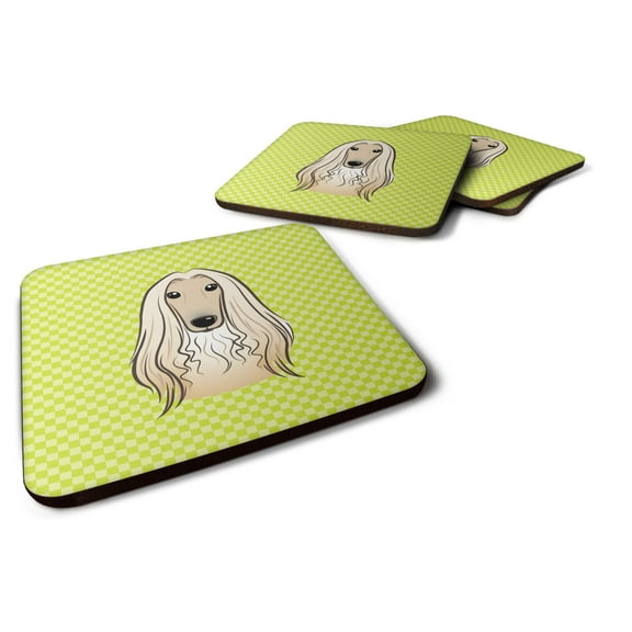 Carolines Treasures BB1306FC Checkerboard Lime Green Afghan Hound Foam Coaster Set of 4 3 1/2 x 3 1/2 multicolor