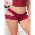 thumbnail image 4 of INSPIRE CHIC Women's Wide Lace Trim Thong V-Cut Ice Silk Mid Rise T-Back Seamless Underwear M Red, 4 of 4