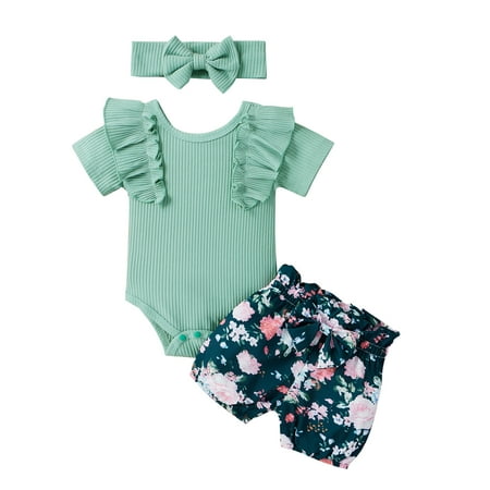 

GuliriFei Girl s Short Sleeve Solid Color Knitted Bodysuit with Shorts Headband