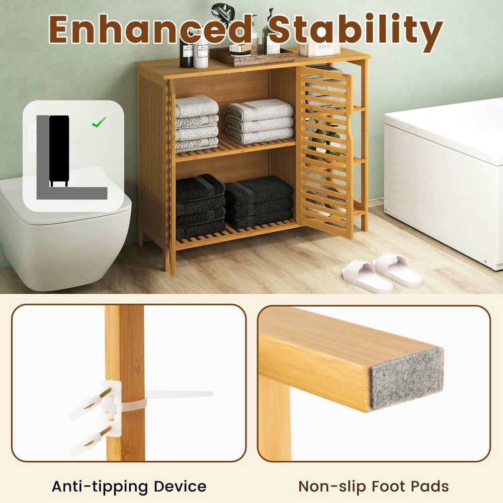 Kadyn 2-Door Bamboo Bathroom Cabinet Storage Organizer with Shelves for Bathroom Vanity Towels Cosmetics Organizer, Natural