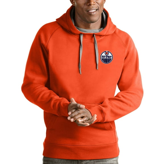 Men's Antigua Orange Edmonton Oilers Victory Pullover Hoodie