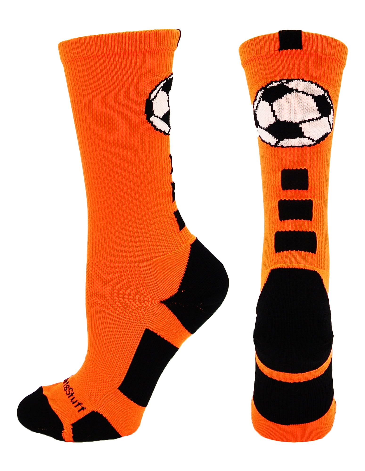 Soccer Ball Crew Socks (Neon Orange/Black, Large) Neon Orange/Black