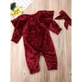 thumbnail image 6 of Cenuakty Newborn Baby Girl Bodysuit,0-24M  Long Sleeve Velvet Ruffled Solid Color Romper + Bow Headband Outfits Clothes, 6 of 9