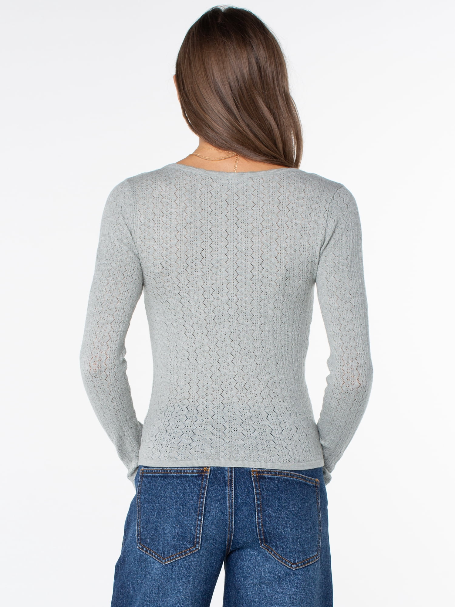 Celebrity Pink Women's Pointelle Henley Long Sleeve Top, Sizes XS-XXXL