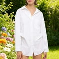 thumbnail image 5 of yillto Womens Oversize Shirts Button down Collared Long Sleeve Tops V Neck Work Casual Tunic Blouse, 5 of 7