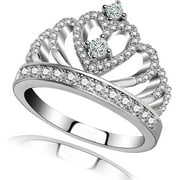 BOSHG Princess Queen Crown Rings for Women Girl Eternity Heart-Shaped Promise Ring Zircon Jewelry Size 4-12.5