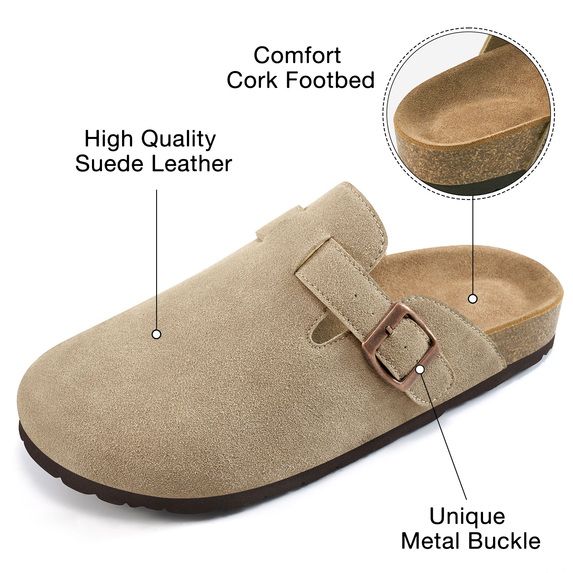 Ecetana Women's Suede Clogs with Cork Footbed Arch Support photo 4