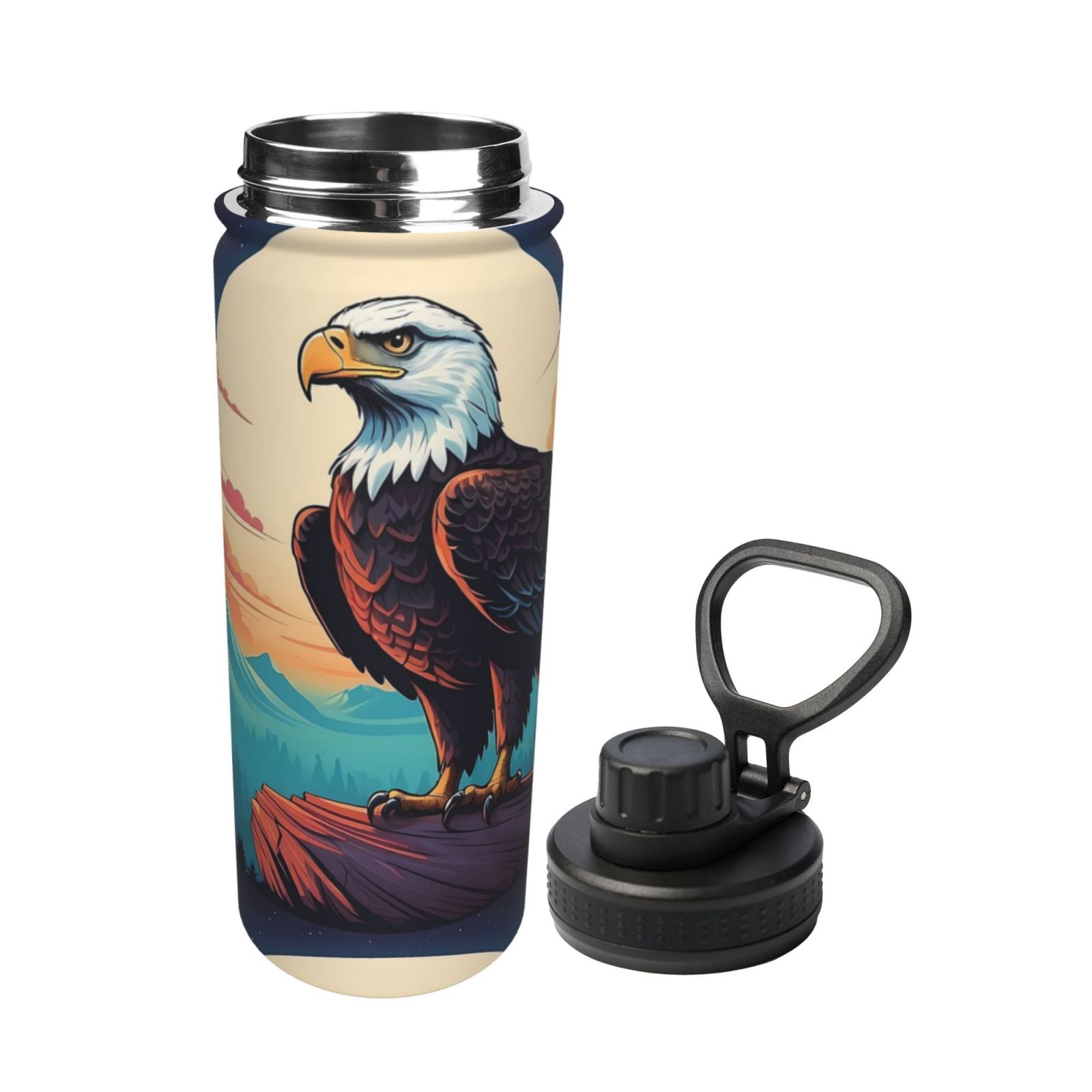 Fuzoiu Cartoon Iceberg Bald Eagle Print 18oz Sports Insulated Kettle,Stainless Steel Vacuum Water Bottle, Leakproof Sport Flask