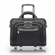 I Series | GOLD COAST | 17" Leather Patented Detachable -Wheeled Laptop Briefcase - Black