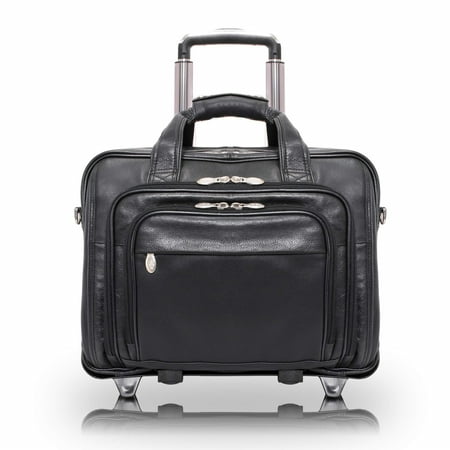 I Series | GOLD COAST | 17" Leather Patented Detachable -Wheeled Laptop Briefcase - Black
