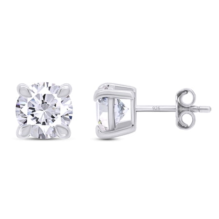 6.5MM Brilliant Round Cut Lab Created Moissanite Diamond Solitaire Stud Earrings 14K White Gold Plated 925 Sterling Silver Friction Back for Women Men