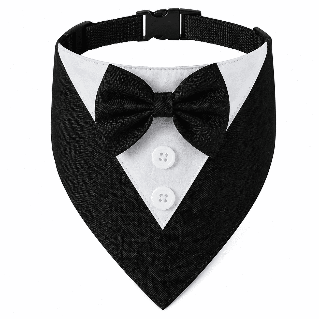Large Dog Tuxedo Bandana Collar with Bow Tie Adjustable Black Formal Pet Outfit
