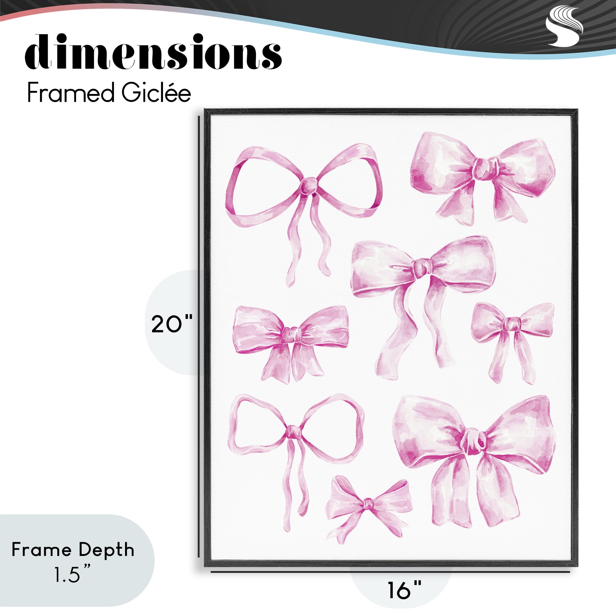 Stupell Industries Coquette Bow Collection Black Framed Giclee Art, design by Bethany Sandoval