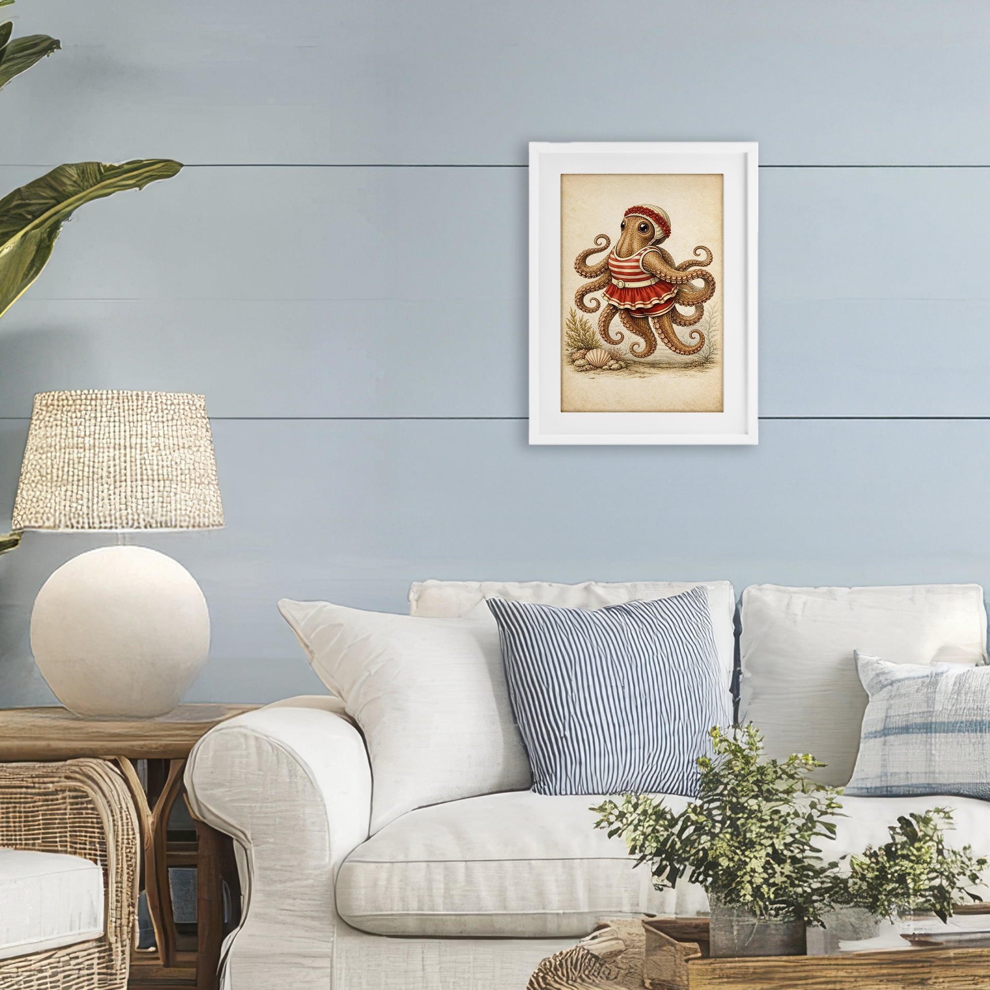 Stupell Industries Octopus of Maritime Bathing Society White Framed Print Under Glass, design by Grotto Studios