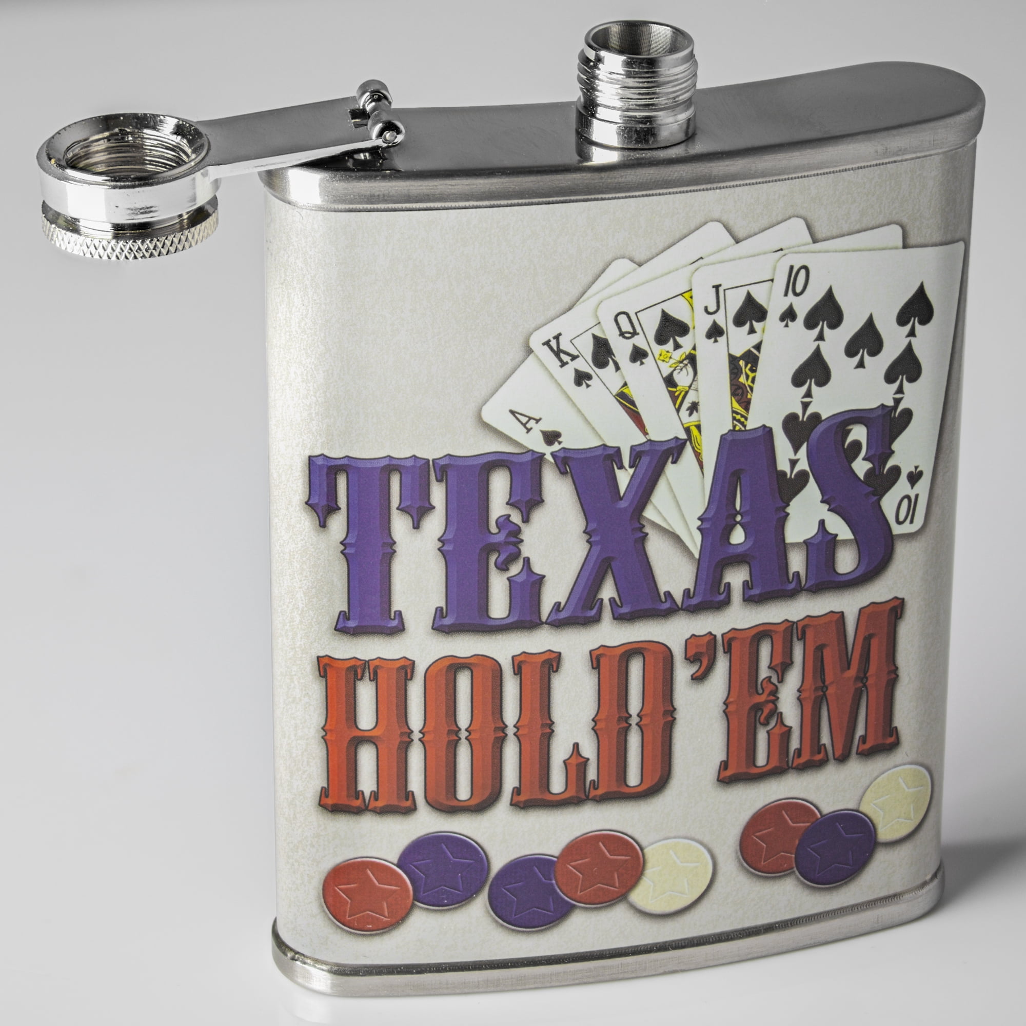 American Art Decor 8 oz Liquor Flask – Texas Hold’em Stainless Steel Hip Flask – Novelty Flask for Men and Women (5.5" x 4" x 1.25")