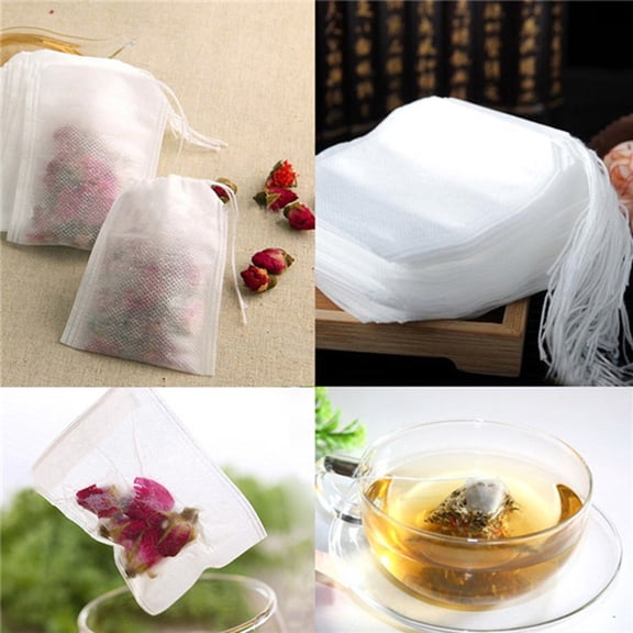 Lssam Empty Tea Bags 100 Pcs, Fillable Drawstring Sachets for Loose Leaf Tea, Coffee, Herbs and Spices, Disposable Filter Infuser Strainers Bulk