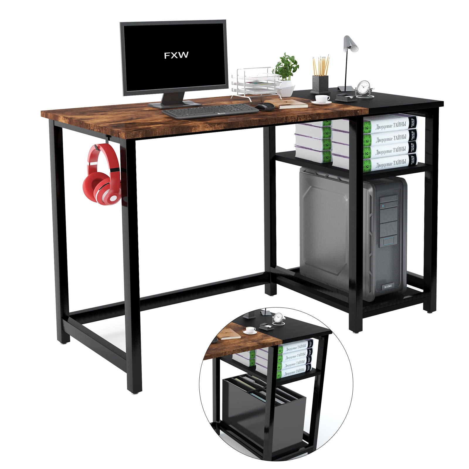 Office Desk Computer Corner Desk with Storage Shelf PC Laptop Table Workstation 