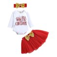 thumbnail image 1 of Xingqing 3 Pcs Noël Bébé Fille Lettres Imprimées Manches Longues Col Rond Barboteuse Jupe en Fil Rouge, 1 of 10
