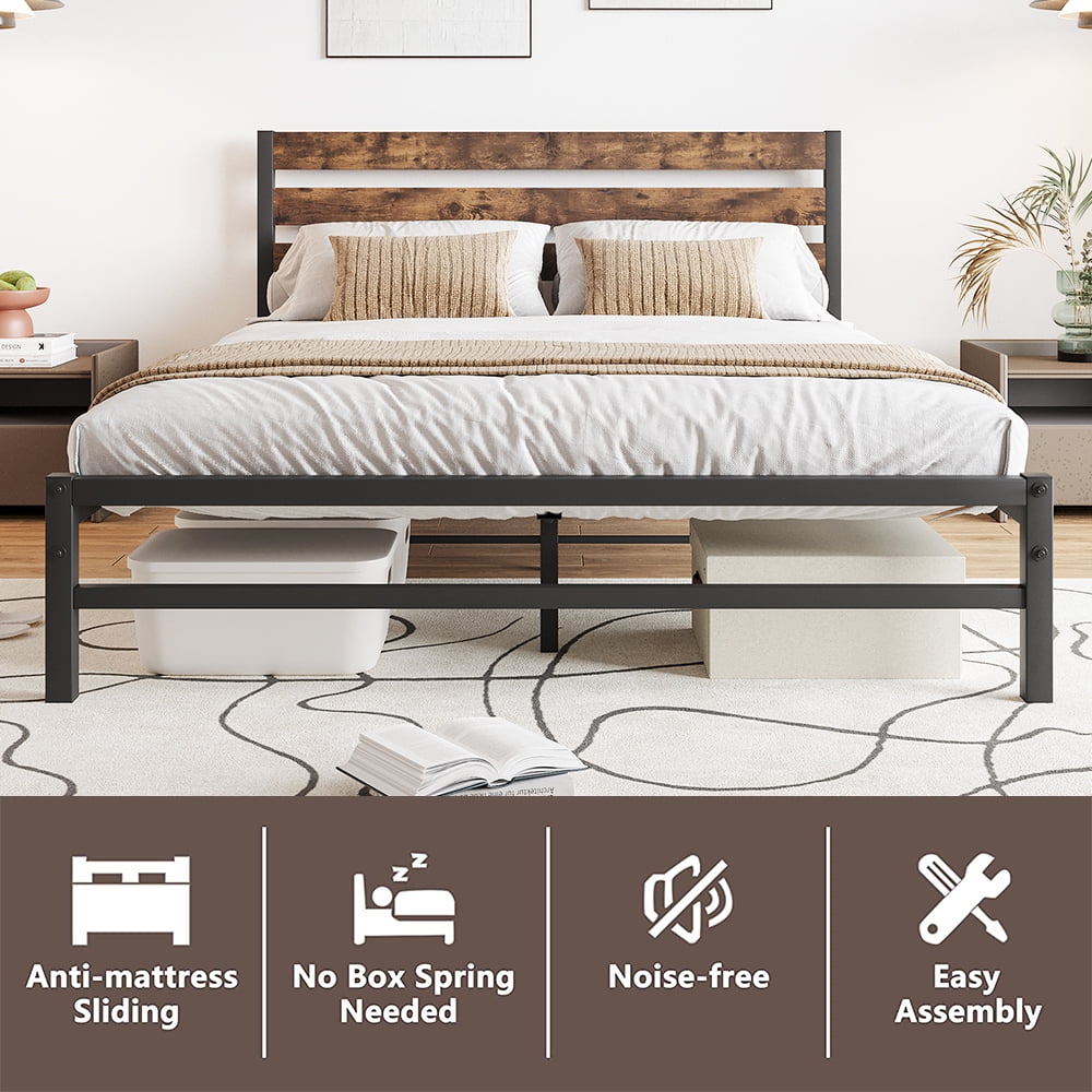 SESSLIFE Queen Size Platform Bed Frame Elegant Design, Heavy Duty Metal Slat Support, Easy Assembly, Non-Slip Without Noise