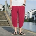 thumbnail image 3 of Bcfgryg Mens Solid Color Loose Cotton And Linen Cropped Trousers Plus Size Fashionable Casual Sports Pants Men’s Pants, 3 of 4