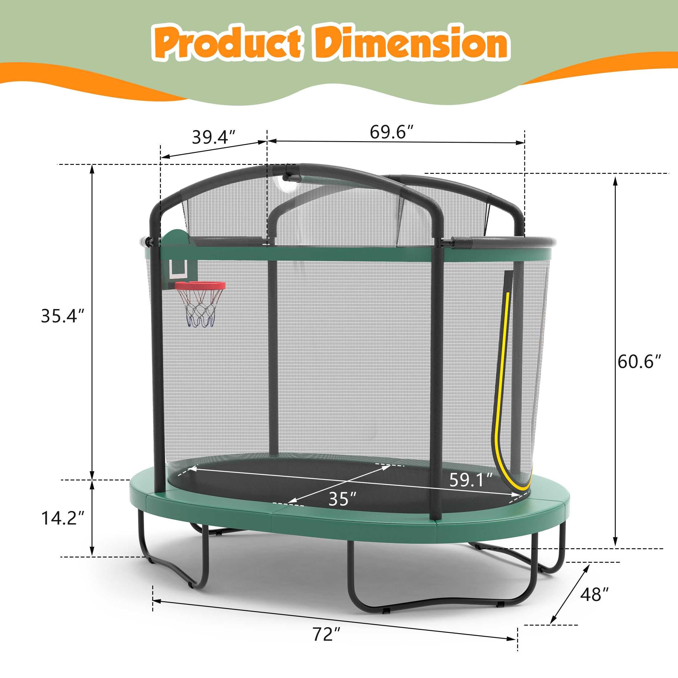 4×6FT Toddler Trampoline for Kids Aged 3+, SHINPT Kids Trampoline with 770lbs Weight Capacity, Mini Trampoline Indoor/Outdoor, Small Trampoline with Adjustable Gymnastics Bar & Basketball Hoop