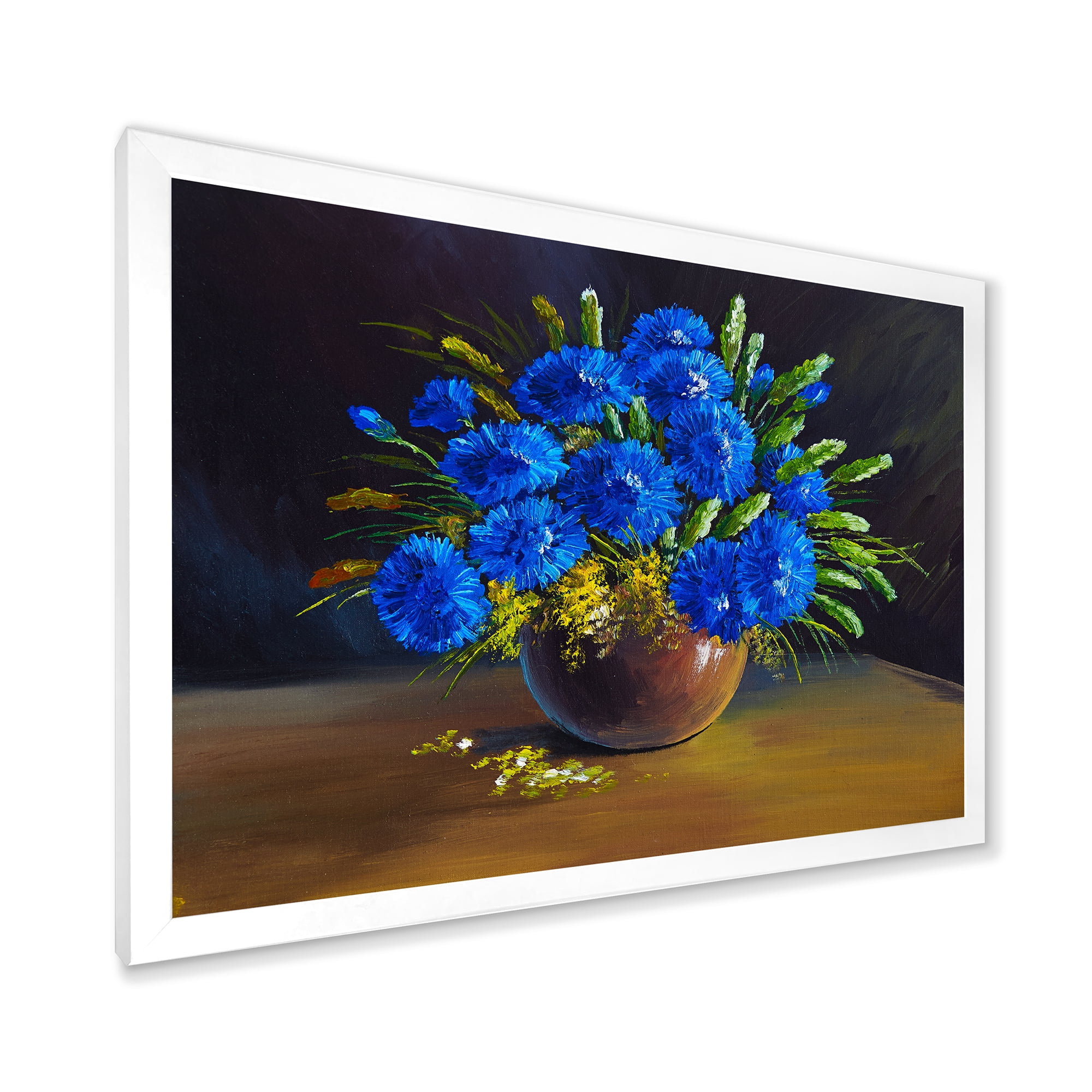 Designart 'Still Life A Bouquet Of Blue Wildflowers In Vase' Traditional Framed Art Print