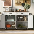 thumbnail image 3 of Harper & Bright Designs Farmhouse Kitchen Island with Power Outlet, Kitchen Storage Island with Drop Leaf, Spice Rack and Drawer, Rolling Kitchen Cart on Wheels for Dining Room, White, 3 of 20