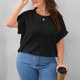 thumbnail image 2 of Top de verano para mujer, Top acanalado de manga corta con cuello redondo holgado de talla grande para mujer, negro XL, 2 of 8