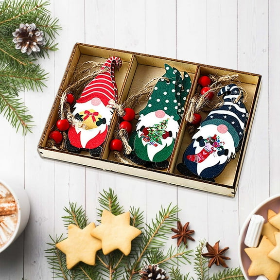 Peacheart 9 Pcs Christmas Gnome Wooden Ornaments, Wood Hanging Decorations for Christmas Tree DIY Crafts Party Decor