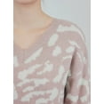 thumbnail image 2 of YEMAK Women's Chunky Leopard Patterned V-Neck Long Sleeve Top Sweater Pullover MK8252-IVORY/TAUPE-M, 2 of 5