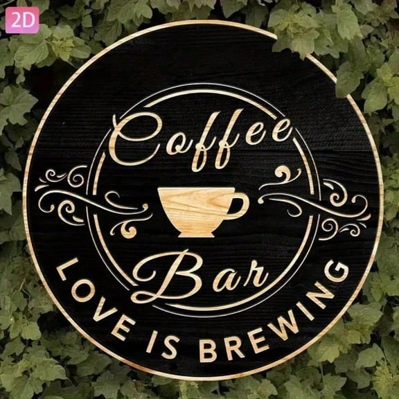 HELLOYOUNG Retro Metal Wall Art "Coffee Love Is Brewing" Vintage Kitchen Decor Sign, Black Gold Lettering Rustic Coffee Tin Sign for Home Bar Cafe