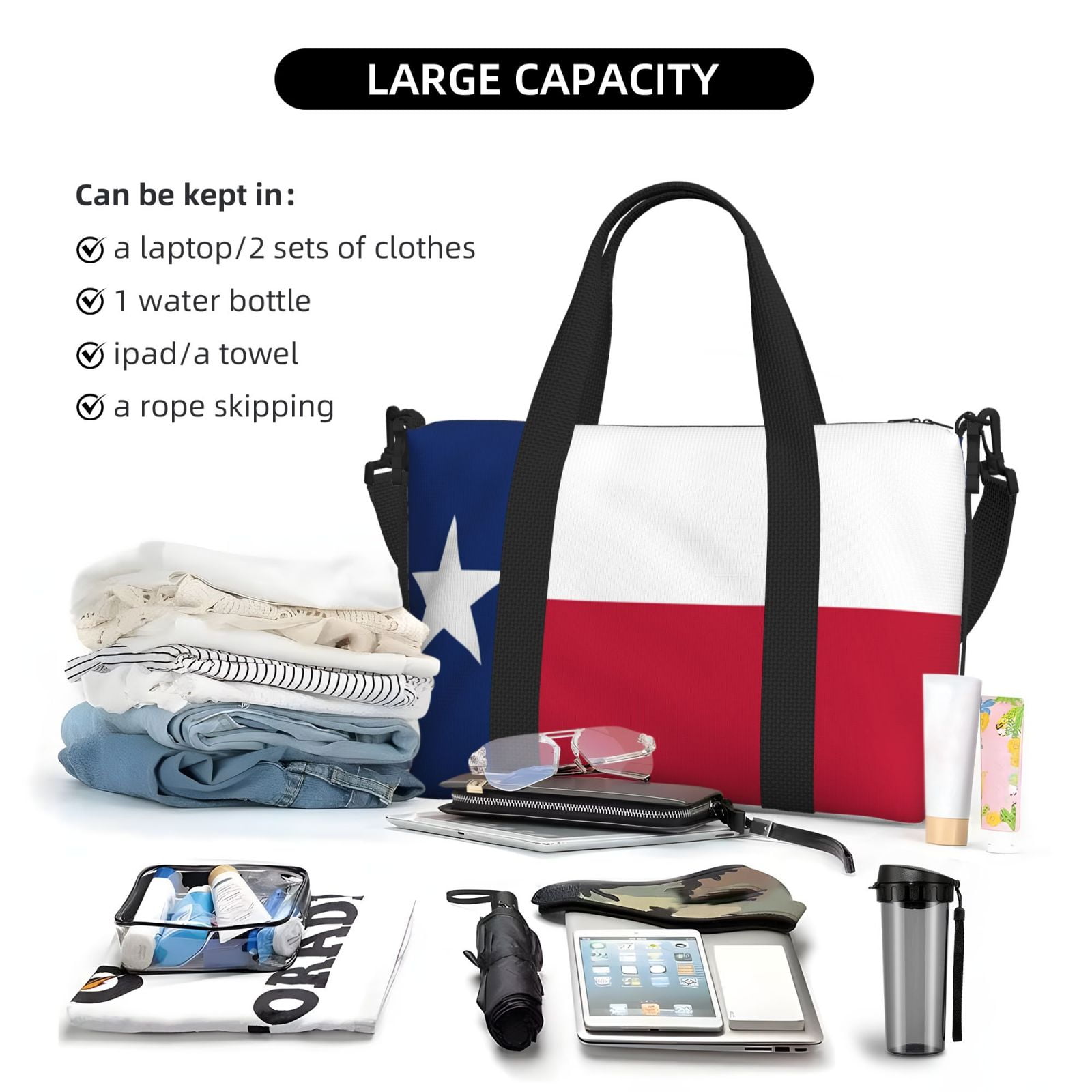 Women Men Colorado Texas Flag Gym Duffel Bag Travel Carry On Weekender Overnight Tote Personal Item Bag