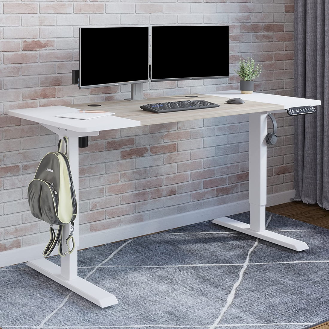 MXTARK Electric Height Adjustable Standing Desk, Stand Up Desk Workstation, Splice Board Home Office Computer Standing Table Ergonomic Desk, White Finish 55"