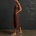 thumbnail image 6 of VBVC Women's Spaghetti Strap Cotton-Linen Jumpsuit,V-Neck Wide Leg Romper For Women,Ladies Baggy Sleeveless Outfit Set with Pockets,Coffee,S-3XL, 6 of 8