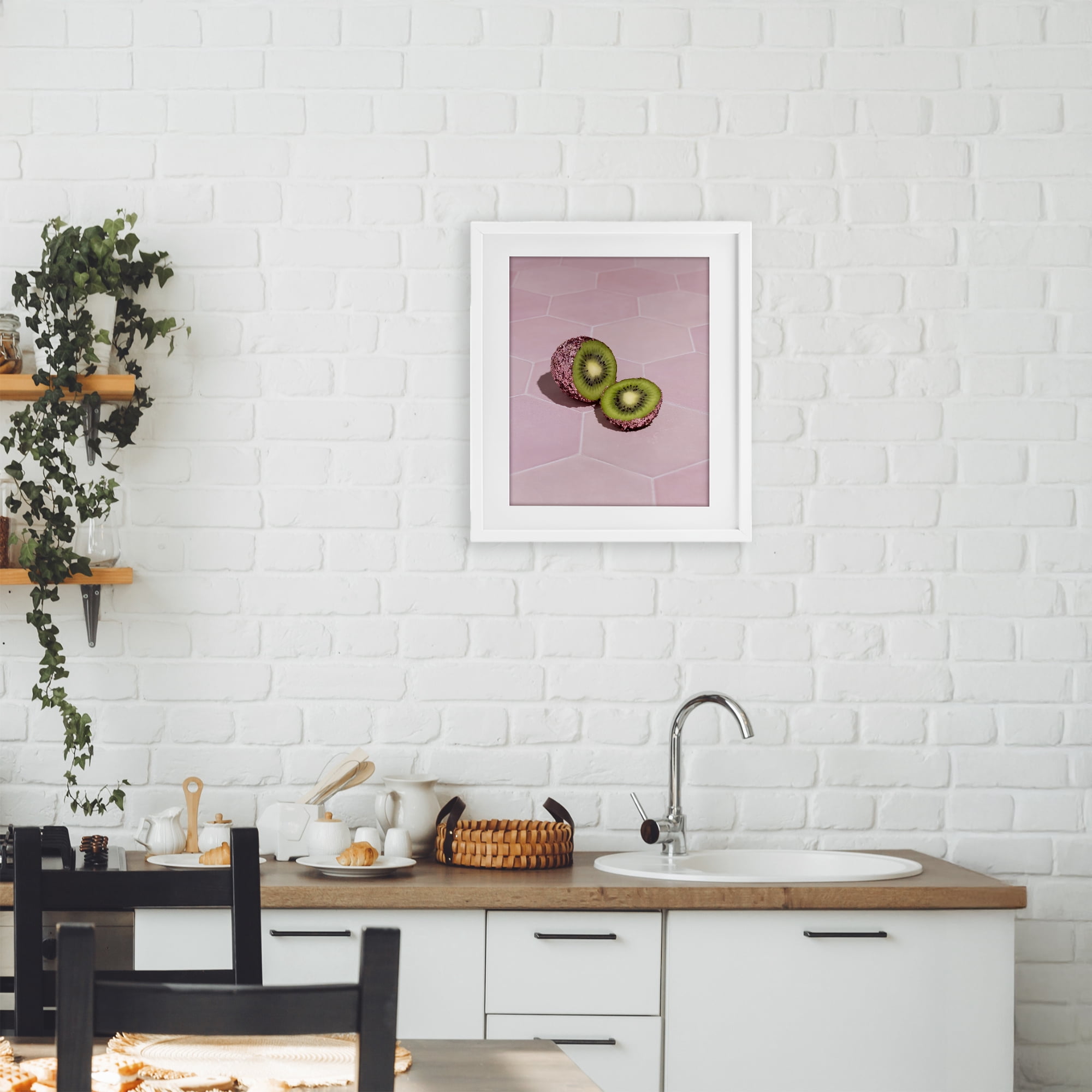 Stupell Industries Pink Glimmer Kiwi White Framed Print Under Glass, design by LISH Creative