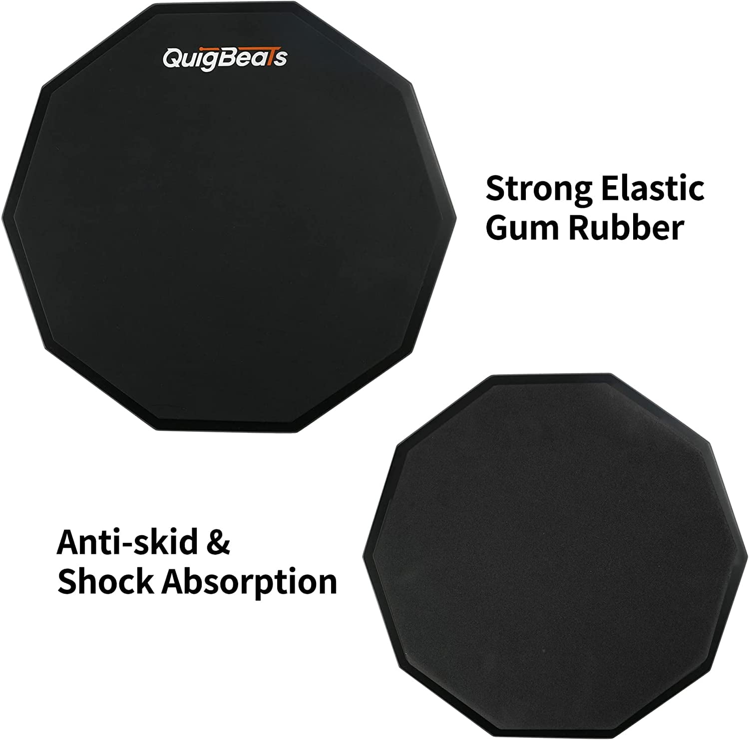 CONSDAN 12" QuigBeats Drum Pad and 5A Drum Sticks, Dark Night