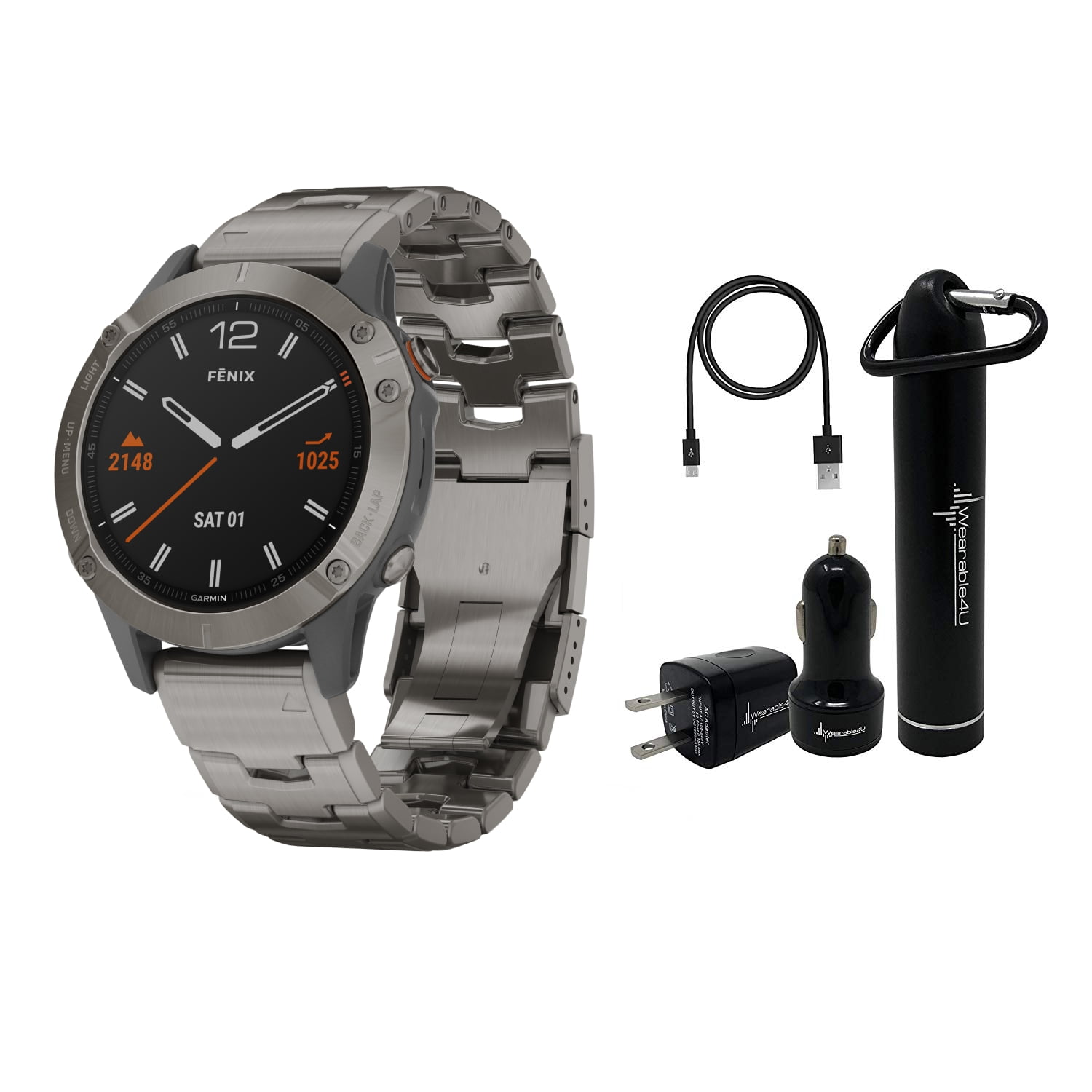 Garmin 6 Multisport GPS Watch with Wearable4U Power Pack Bundle ( Sapphire/Titanium with Vented Titanium - Walmart.com