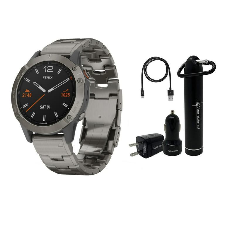Garmin Fenix 6 Multisport Watch with Wearable4U Power Pack Bundle ( Sapphire/Titanium with Vented Titanium - Walmart.com