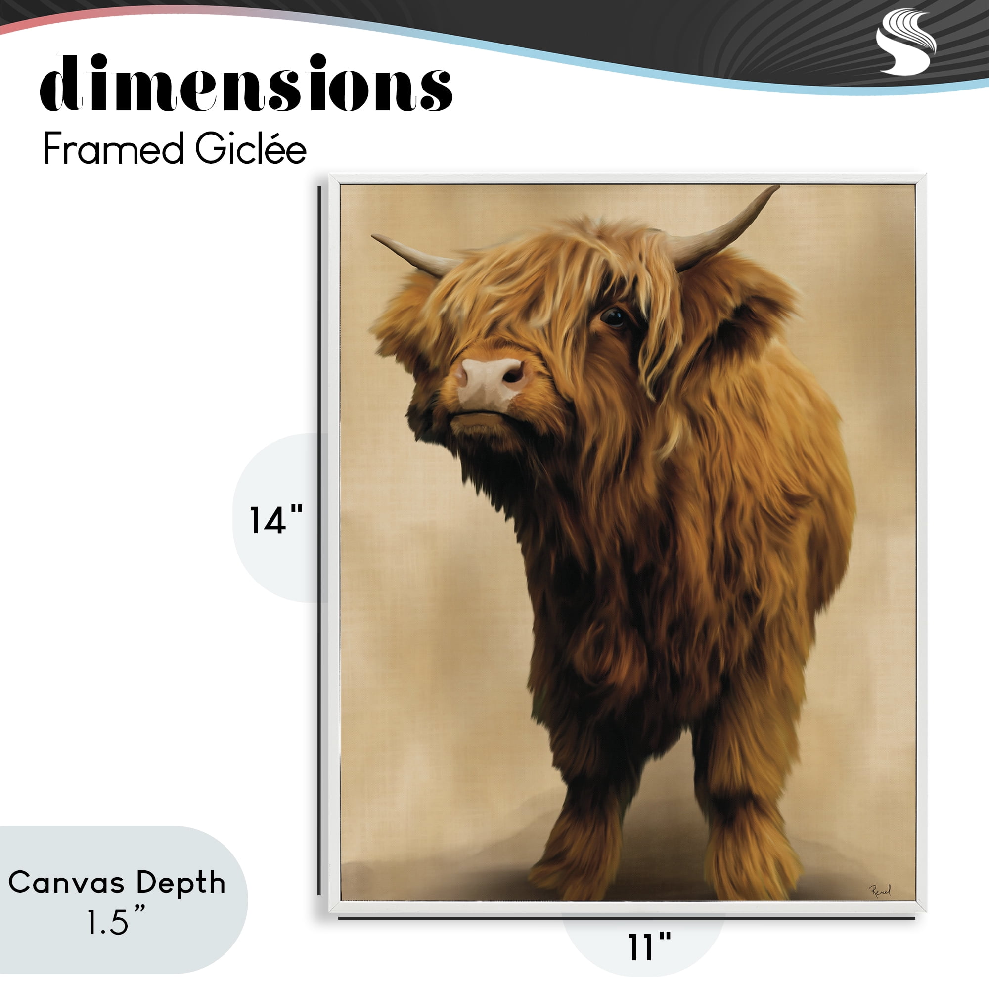 Stupell Industries Mini Highland Cow on Neutrals White Framed Giclee Art, design by Renel Peters