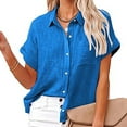 thumbnail image 4 of YanHoo Women Linen Shirt Plus Size Women Linen Button Down Shirt Rolled Cuffed Short Sleeve Blouse Ladies Summer Casual V Neck Beach Tops, 4 of 8