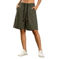 thumbnail image 3 of Tqcoqu Elastic Drawstring Waist Bermuda Shorts for Women,Loose Fit Summer Casual Shorts with Big Patch Pocket,Army Green Women's M-XXXXL, 3 of 7