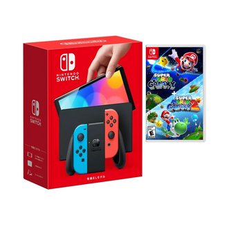 Nintendo Switch Game Console with Neon Blue and Red Joy-Con, Mario