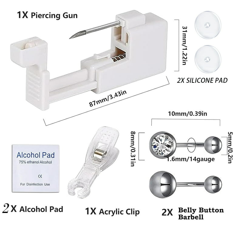 Belly Button Piercing Gun Kit - 7PCS Body Piercing Kit for Men Women, Easy, Safe, Disposable, Done Alone