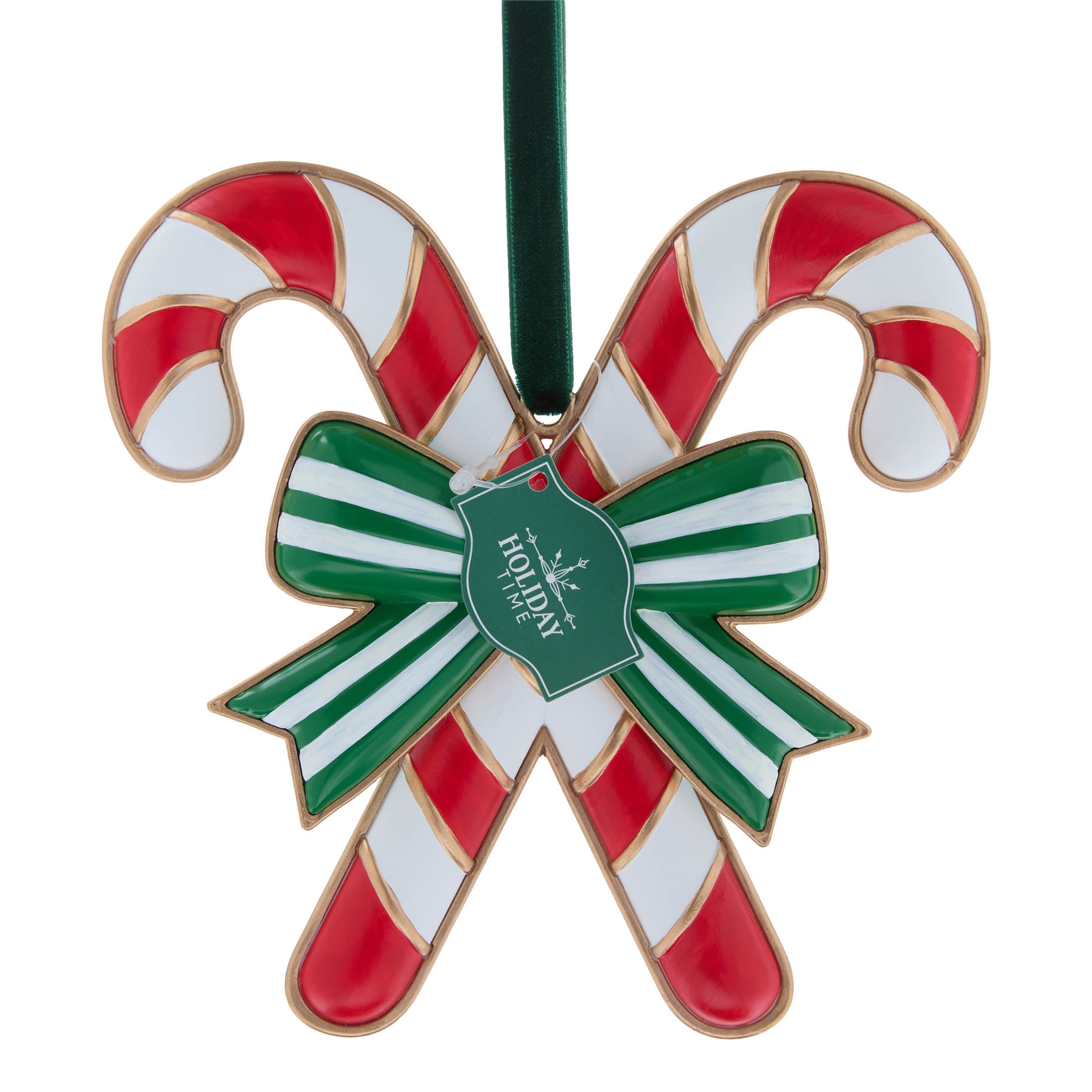 Red, White and Green Candy Cane and Bow Christmas Ornament, 5.5", by Holiday Time